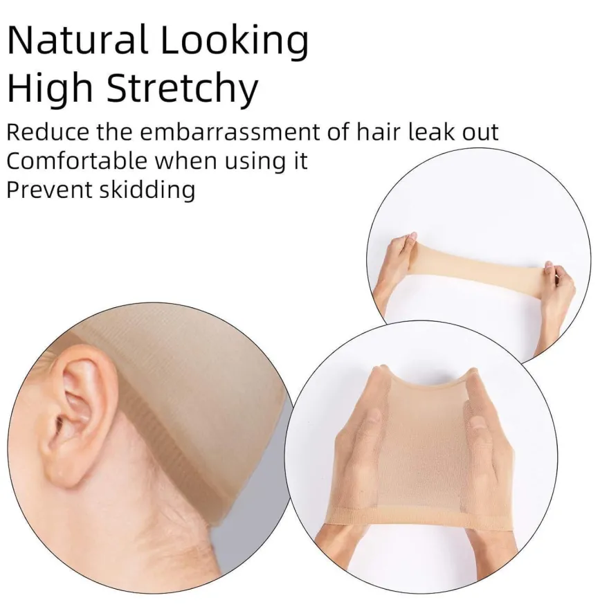 Dehnbare Nylon Haarnetz Perücke Kappen 4 Stück Nackt Beige URAQT
