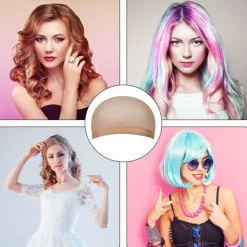 Dehnbare Nylon Haarnetz Perücke Kappen 4 Stück Nackt Beige URAQT