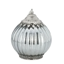 Deko Glas-Laterne 19x15 cm antik Silber LED Tischlaterne Hängelampe Dekoleuchte