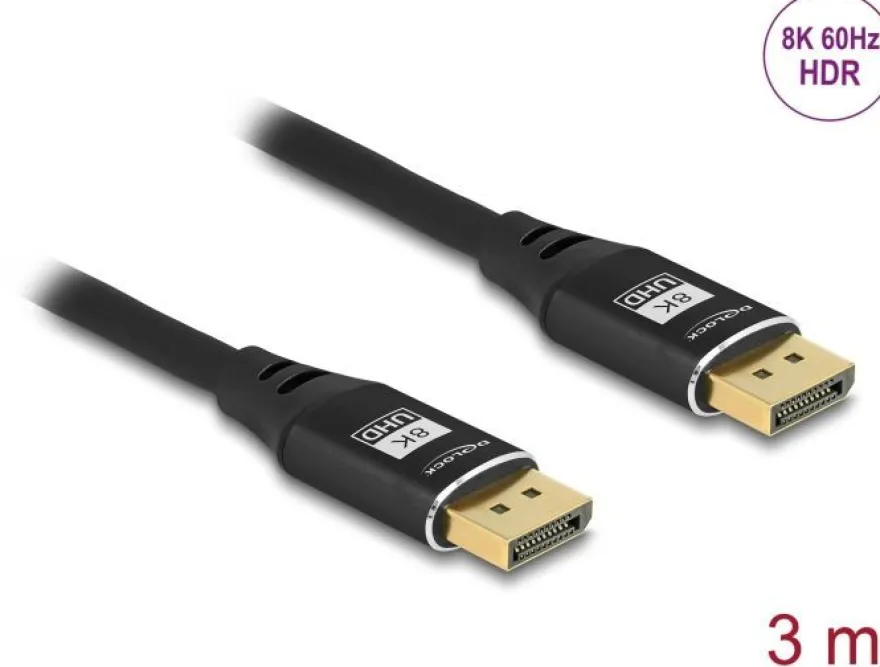 Delock DisplayPort Kabel 8K 60 Hz 3 m schwarz Metall