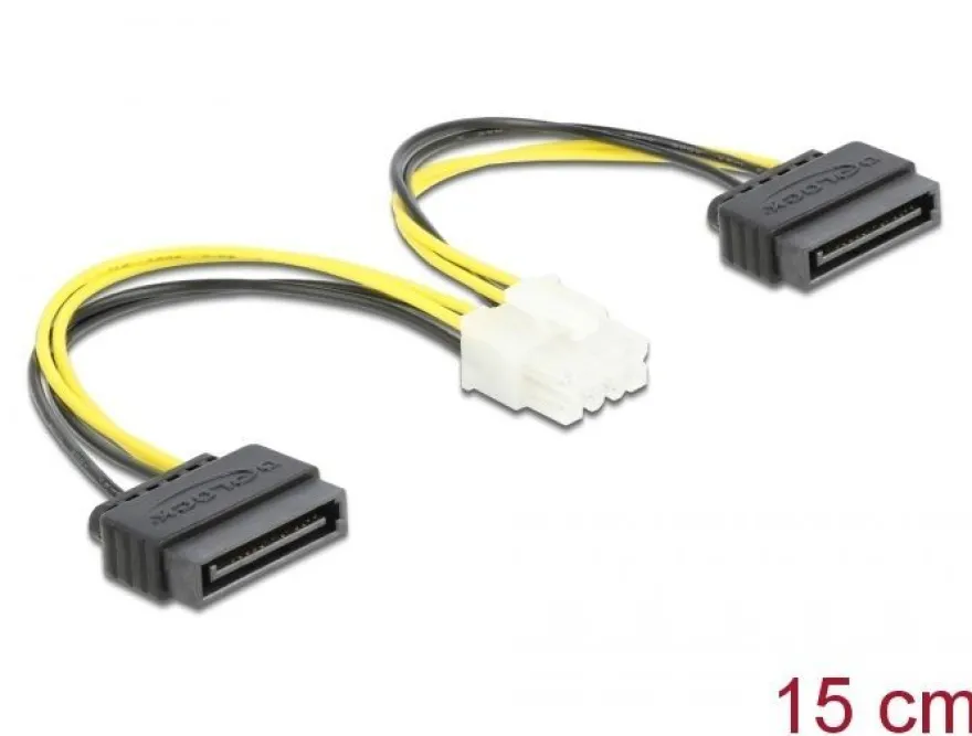Delock Stromkabel 2 x SATA 15 Pin Stecker zu 8 Pin EPS Stecker 15 cm