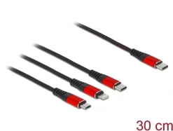 Delock USB Ladekabel 3 in 1 USB Type-C zu Lightning/Micro USB/USB Type-C 30 cm
