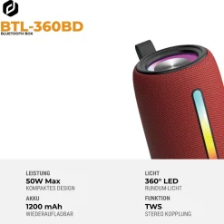 Denver BTL-360 Bluetooth-Lautsprecher, 2×50W, mit RGB-Beleuchtung