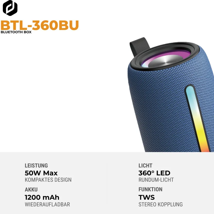 Denver BTL-360 Bluetooth-Lautsprecher, 2×50W, mit RGB-Beleuchtung