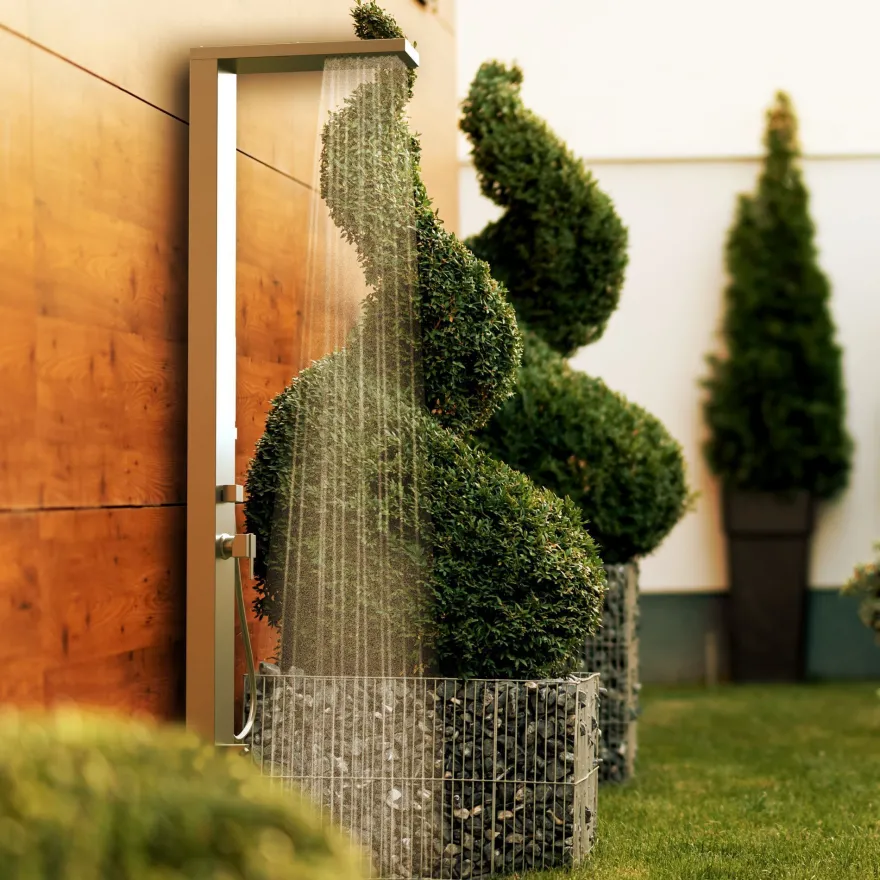 Designer Gartendusche aus V4A / 316 Edelstahl Modell