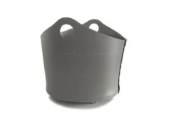 Designer Holzkorb Cadin Taupe aus regeneriertem Leder mit Rollen