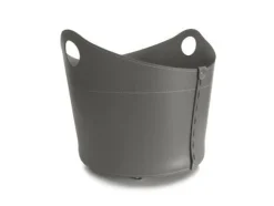 Designer Holzkorb Cadin Taupe aus regeneriertem Leder mit Rollen