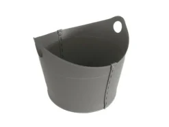Designer Holzkorb Cadin Taupe aus regeneriertem Leder mit Rollen