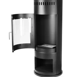 Design Ethanol Kamin rund freistehend 113 cm hoch mit Sichtfenster Schwarz Standkamin