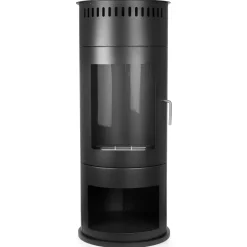 Design Ethanol Kamin rund freistehend 113 cm hoch mit Sichtfenster Schwarz Standkamin