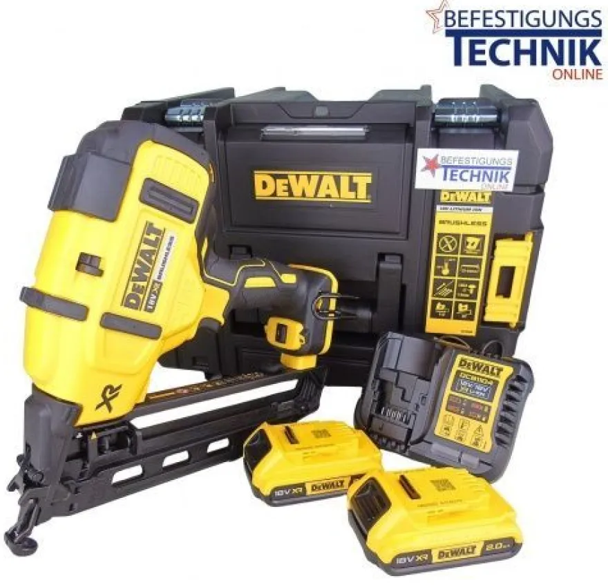 DeWALT Akku Nagler Stiftnagler Stauchkopfnagler DCN660D2 18V 2x2,0 Ah 32-64mm 20° BR
