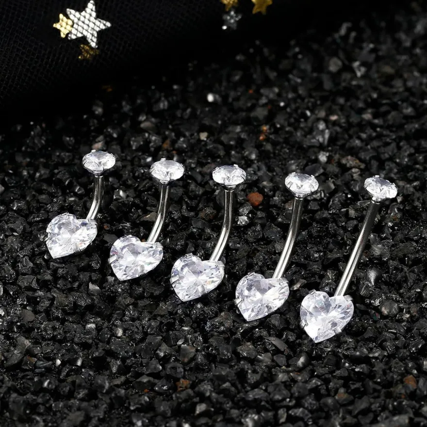 Diamday Bauchnabelpiercing 316L Chirurgenstahl mit CZ, 14G, wählbare Längen