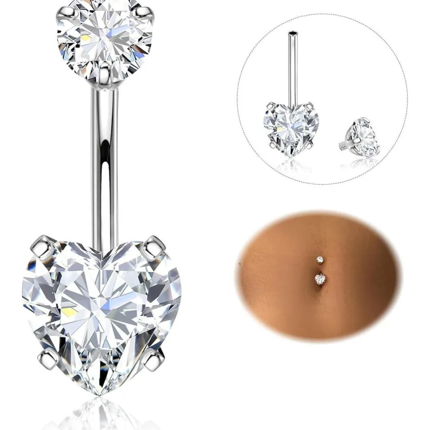 Diamday Bauchnabelpiercing 316L Chirurgenstahl mit CZ, 14G, wählbare Längen