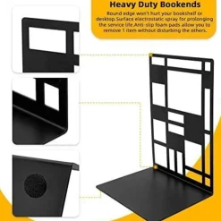 DIFIT Buchstützen Metall, 1 Paar Schwarz, Vintage Book Holder für Regal