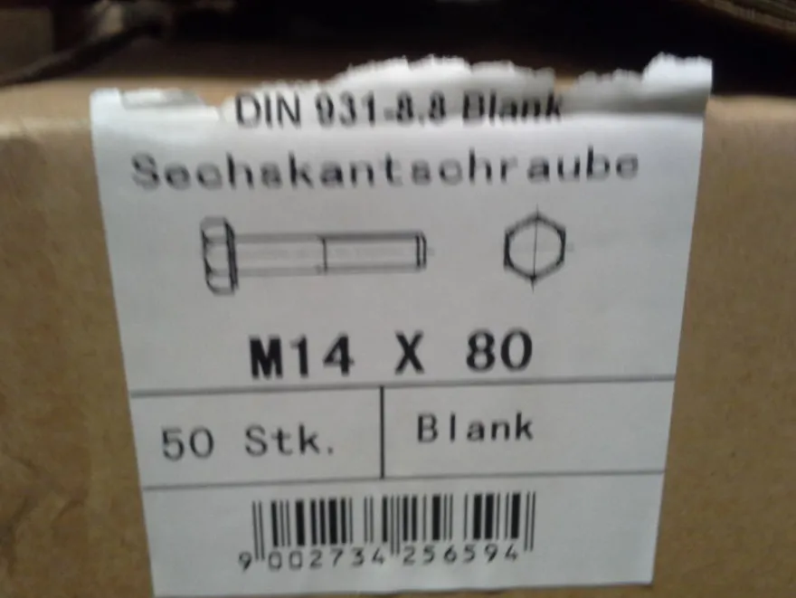 DIN 931 Sechskant-Schaftschraube M14x80 Stahl 8.8 Verzinkt 2 Stk