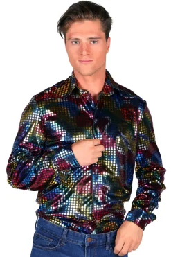 Disko Hemd Herren Paillettenhemd Dancing 70er 80er LA Glitzer Karneval Fasching