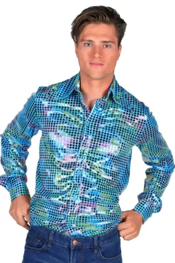 Disko Hemd Herren Paillettenhemd Dancing 70er 80er LA Glitzer Karneval Fasching