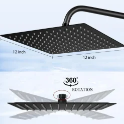 DLLCCM Regendusche 12 Zoll Duschkopf aus Edelstahl 304, Quadratisch, Schwarz