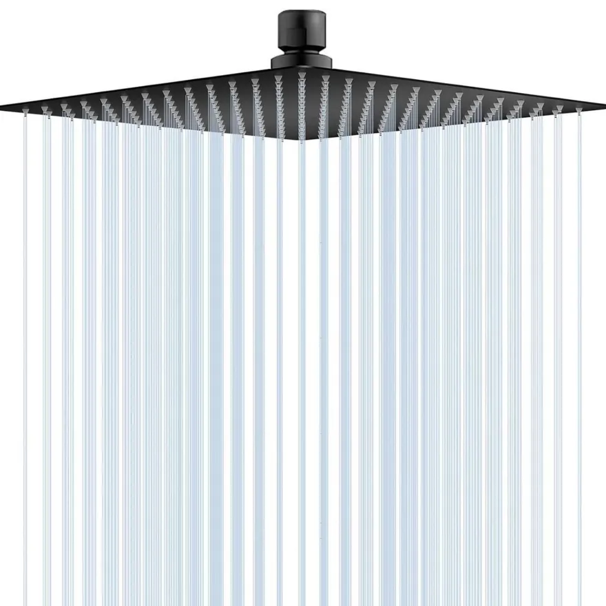 DLLCCM Regendusche 12 Zoll Duschkopf aus Edelstahl 304, Quadratisch, Schwarz
