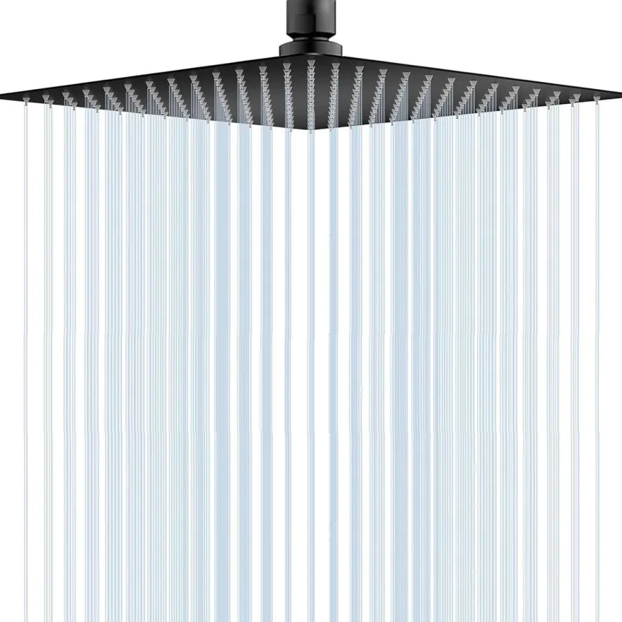 DLLCCM Regendusche 12 Zoll Duschkopf aus Edelstahl 304, Quadratisch, Schwarz