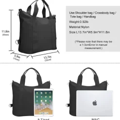 DOB SECHS Damen Handtasche XL Schwarz, wasserdichtes Nylon, Umhängetasche