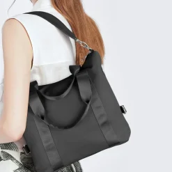 DOB SECHS Damen Handtasche XL Schwarz, wasserdichtes Nylon, Umhängetasche