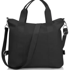 DOB SECHS Damen Handtasche XL Schwarz, wasserdichtes Nylon, Umhängetasche