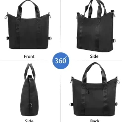 DOB SECHS Damen Handtasche XL Schwarz, wasserdichtes Nylon, Umhängetasche