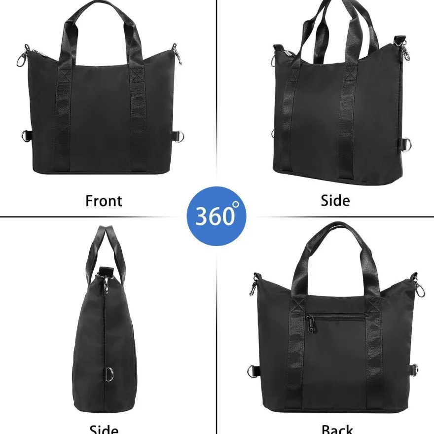 DOB SECHS Damen Handtasche XL Schwarz, wasserdichtes Nylon, Umhängetasche