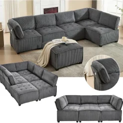 Dolamaní 308 cm 6-Sitzer Sofa aus Cordstoff, flexibel als U-Form, L-Form oder