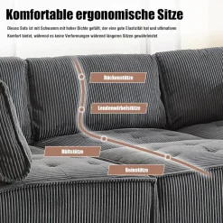 Dolamaní 308 cm 6-Sitzer Sofa aus Cordstoff, flexibel als U-Form, L-Form oder
