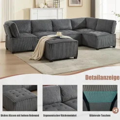 Dolamaní 308 cm 6-Sitzer Sofa aus Cordstoff, flexibel als U-Form, L-Form oder