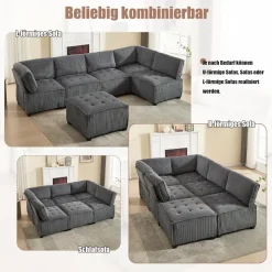 Dolamaní 308 cm 6-Sitzer Sofa aus Cordstoff, flexibel als U-Form, L-Form oder