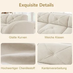 Dolamaní Modernes 3-Sitzer Cord Sofa, Rahmenlos, Chenille, Hochelastisch, Weiß
