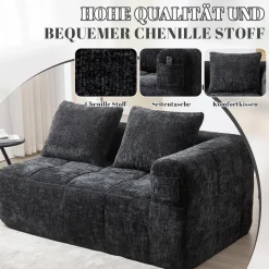Dolamaní Modernes 2-Sitzer Polstersofa mit Chaiselongue, 2 Kissen, Schwarz B