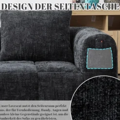 Dolamaní Modernes 2-Sitzer Polstersofa mit Chaiselongue, 2 Kissen, Schwarz B