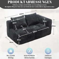 Dolamaní Modernes 2-Sitzer Polstersofa mit Chaiselongue, 2 Kissen, Schwarz B
