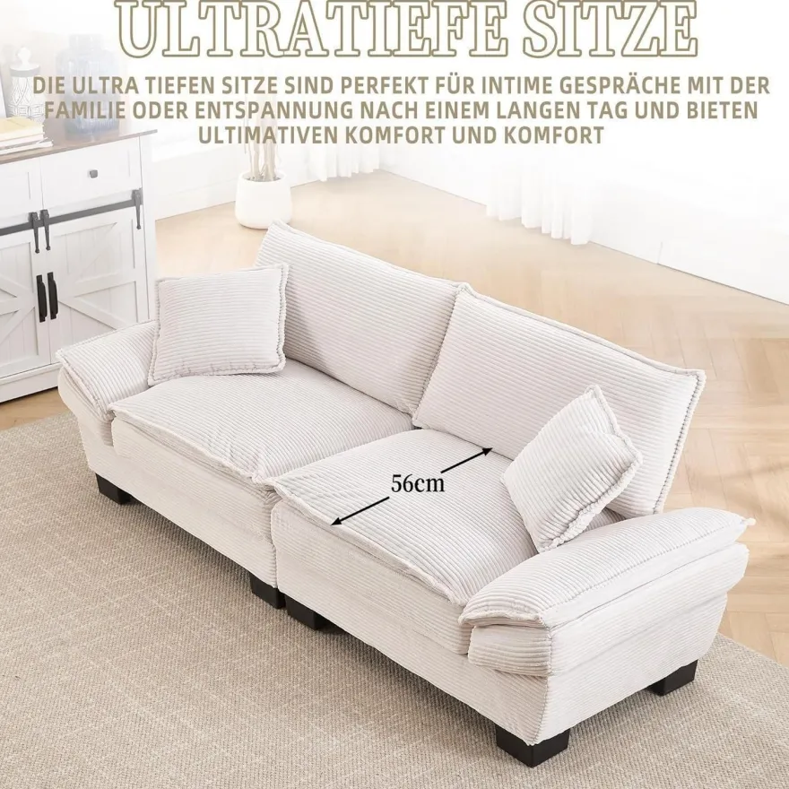 Dolamaní Polstersofa 2-Sitzer Couch mit gepolsterten Armlehnen und Beinen