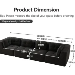Dolamaní 4-Sitzer Ecksofa aus Cordstoff, modular, ohne Montage, hochelastische