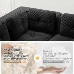 Dolamaní 3-Sitzer Modulares Ecksofa aus Cordstoff mit 1 Fußstütze - Schwarz