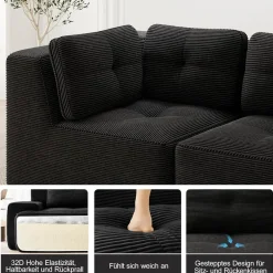 Dolamaní 3-Sitzer Modulares Ecksofa aus Cordstoff mit 1 Fußstütze - Schwarz