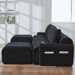 Dolamaní 4-Sitzer U-Form Sofa aus Cord mit 2 Hockern, Getränkehalter