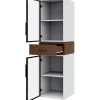 Dolamaní Vitrine 200 cm hoch mit LED Beleuchtung, 2 Glastüren, Schublade