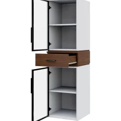 Dolamaní Vitrine 200 cm hoch mit LED Beleuchtung, 2 Glastüren, Schublade
