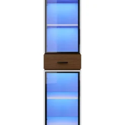 Dolamaní Vitrine 200 cm hoch mit LED Beleuchtung, 2 Glastüren, Schublade