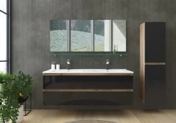 Doppelwaschtisch Schwarz / Eiche Hochglanz Doppel Waschbecken Badmöbel Set 120