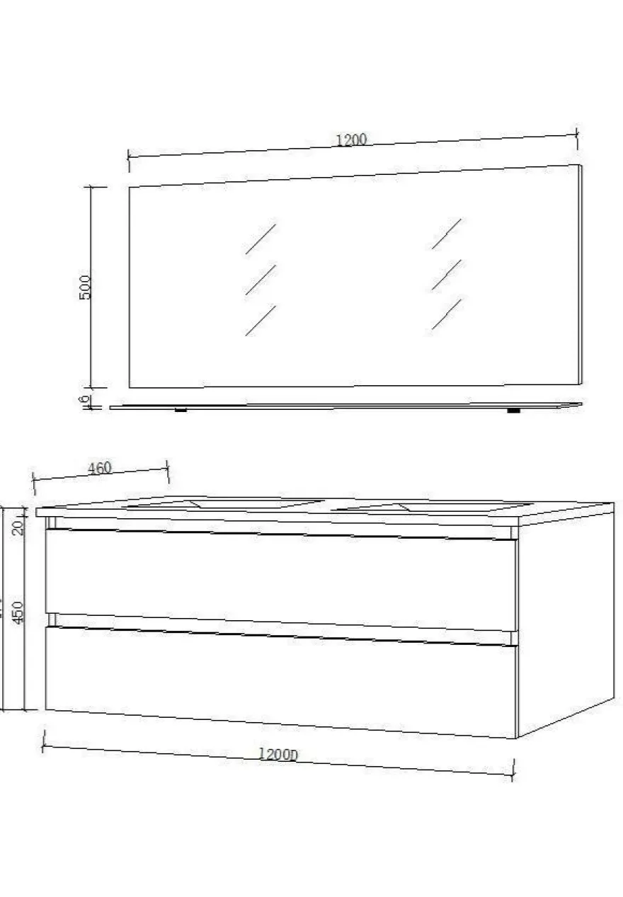 Doppelwaschtisch Schwarz / Eiche Hochglanz Doppel Waschbecken Badmöbel Set 120