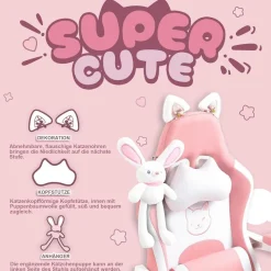 Dowinx Gaming Stuhl rosa Katze Edition mit Lendenstütze