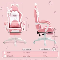 Dowinx Gaming Stuhl rosa Katze Edition mit Lendenstütze