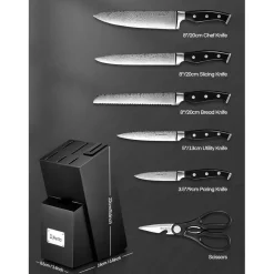 D. Perlla Messerblock mit 7-teiligem Messerset, Selbstschärfend, Edelstahl